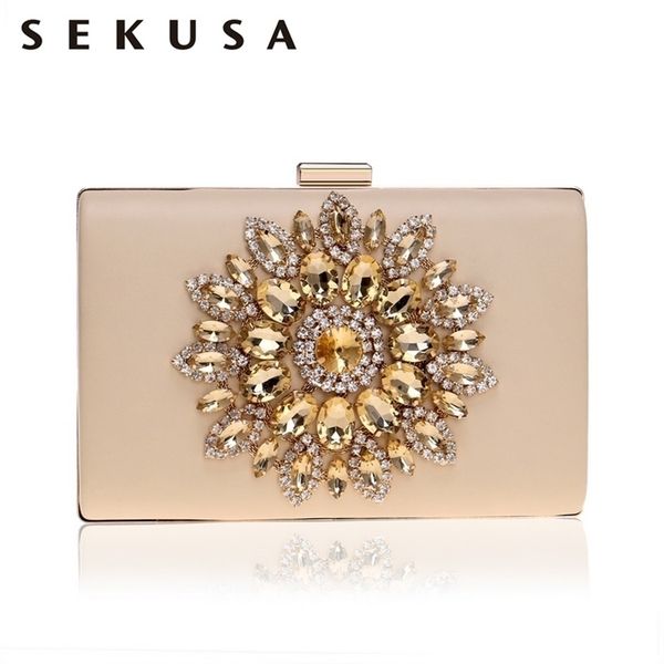 

sekusa fashion women clutches pu diamonds small evening bags rhinestones chain shoulder party wedding handbags for female 220818