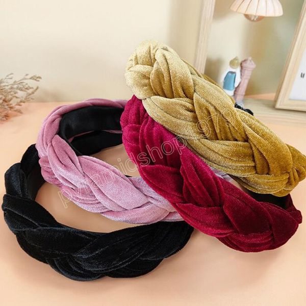 

fashion women headband solid color braided hairband wide side headwear hair accessories autumn, Slivery;white