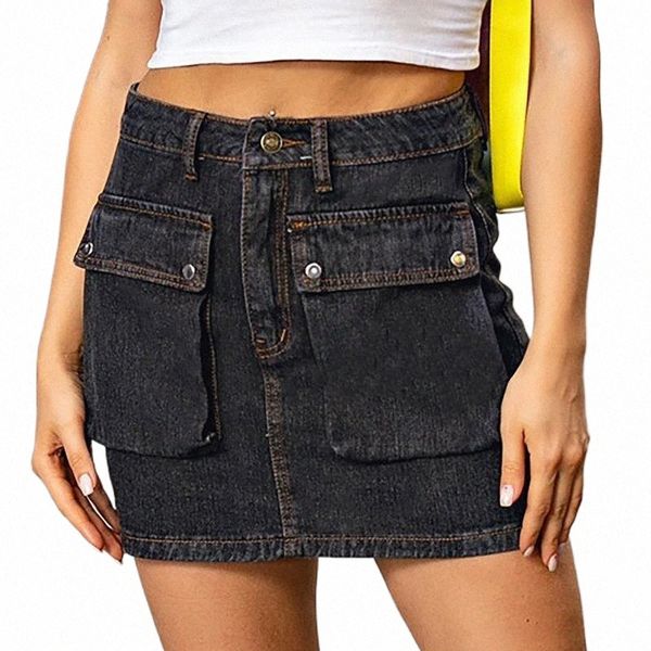 

women summer casual fashion pure color jeans pocket slim mini skirts stretch high waist straight denim skirt faldas saia#35 342c#, Black