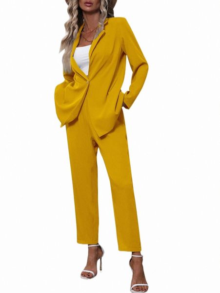 

two piece dress single button blazer & fold pleated pants 85hu#, White