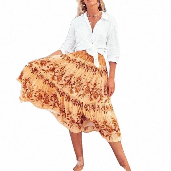 

skirts gypsylady floral print 2021 spring summer womens elastic waist tassel tied boho long beach skirt hippie chic faldas saia a447#, Black