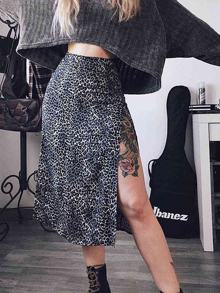 

leopard print summer skirt women split high waist floral skirts fashion tight open beach wraps casual skirts flower clothes t220819, Black