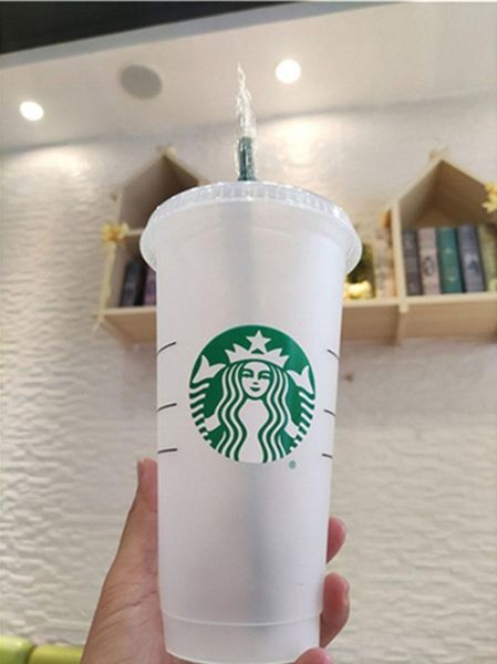 

mermaid goddess starbucks 24oz/710ml plastic tumbler reusable clear drinking flat bottom cup pillar shape lid straw mugs bardian