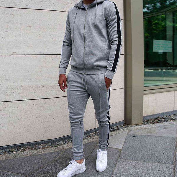 

setelan olahraga kasual musim semi musim gugur pria lari luar ruangan set pakaian olahraga pria bertudung t220819, Gray