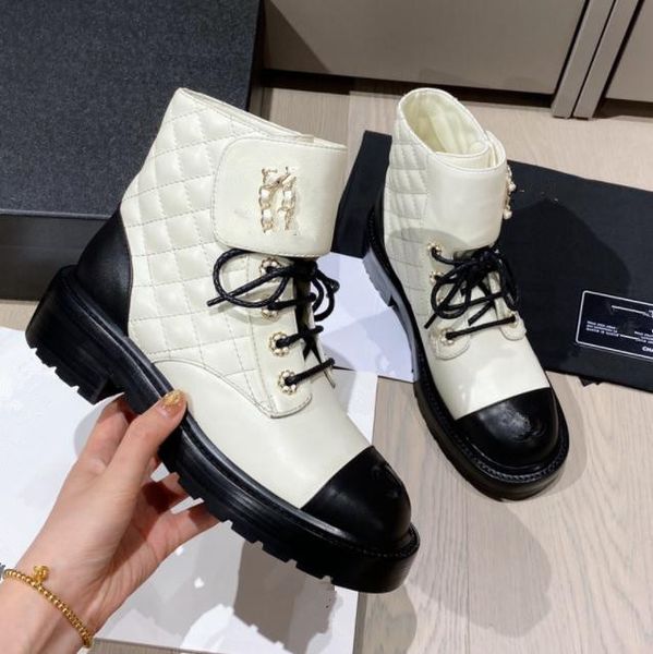 

designer martin boots women's new chain booties leather thick sole round toe splicing autumn winter ladies thick-heel ankle boots 34-40, Black