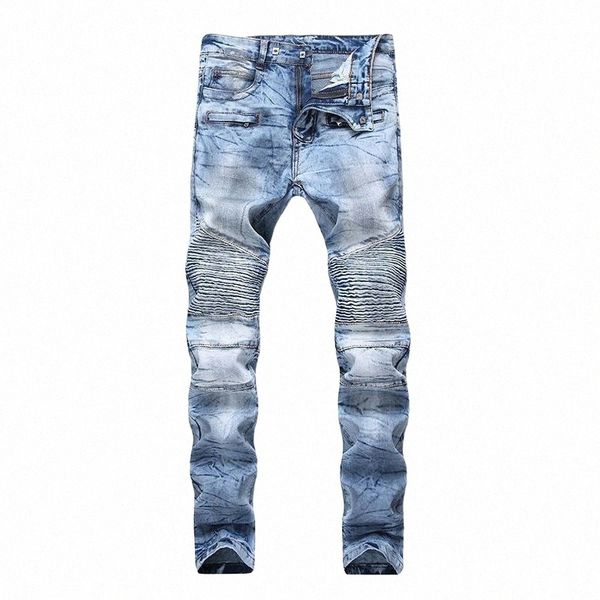 

men's jeans hi street biker snowflake ripped motor brand designer hip hop streetwear1 n6az#, Blue