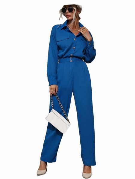 

women's jumpsuit flap pocket drop shoulder belted shirt jumpsuit s7q2#, Black;white