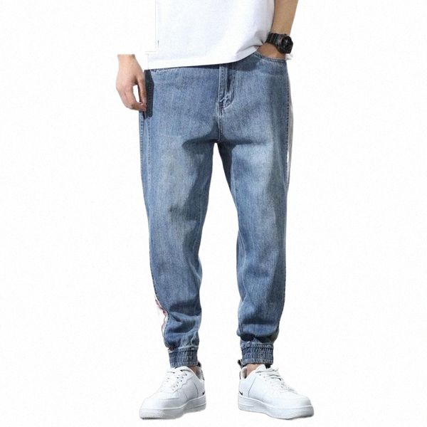 

men's jeans fashion patchwork ripped boys loose casual splice ankle-length harem pants trousers large size -7xl r0ky#, Blue
