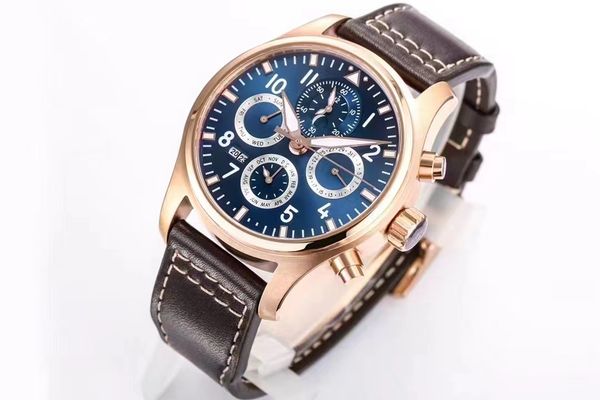 

men's mechanical watch dial 42mm light blue literal plated rose gold steel japanese movement self-winding luxury multifunction timer, Slivery;brown