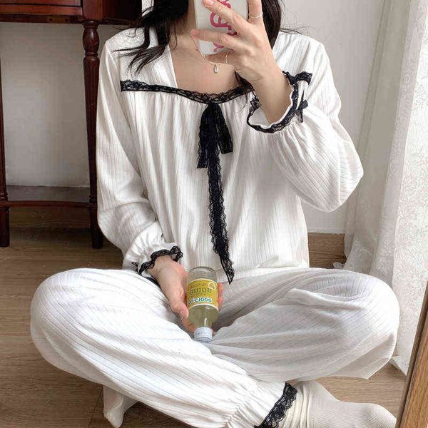 

2 pcsset long sleeve nursing nightwear maternity pajamas set maternal postpartum locking clothes new spring autumn j220813, White