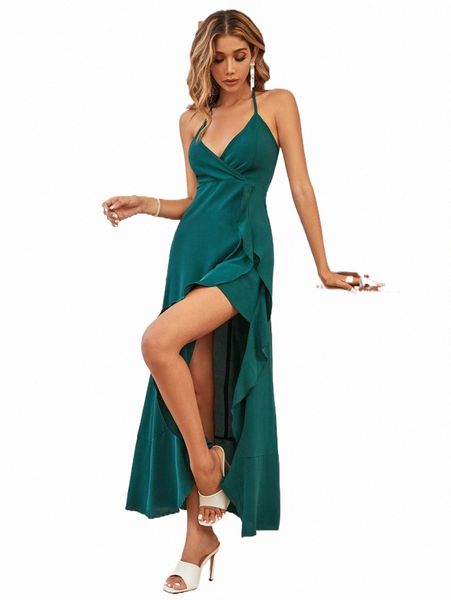 

casual dresses ruffle split thigh backless cami dress 06np#, Black;gray