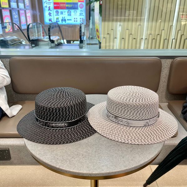 

new luxury brand-name straw hat beach wind in summer, Blue;gray