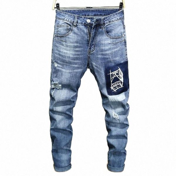 

men's jeans casual men pant personality big pockets fashion man straight denim large plus size 29-44 46 ankle pants1 d7se#, Blue