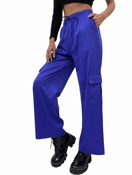 

drawstring waist flap pocket cargo pants e0zd#, Black;white