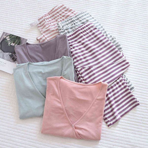 

fdfklak modal pregnant women long sleeve suits maternal postpartum nursing wear 2022 spring autumn new nightwear sets j220813, White