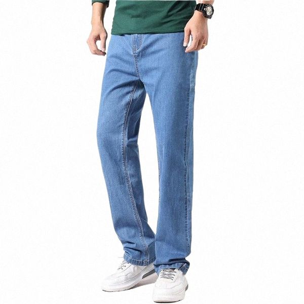 

plus size 29-46 spring jeans men slim fit elasticity italy brand business trousers classic style cotton denim pants men's w2jb#, Blue