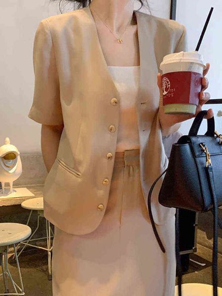 

women summer elegant slim casual blazer skirts suit ladies vintage jackets high waist saya two pieces set femme fashion clothing j220813, White;black