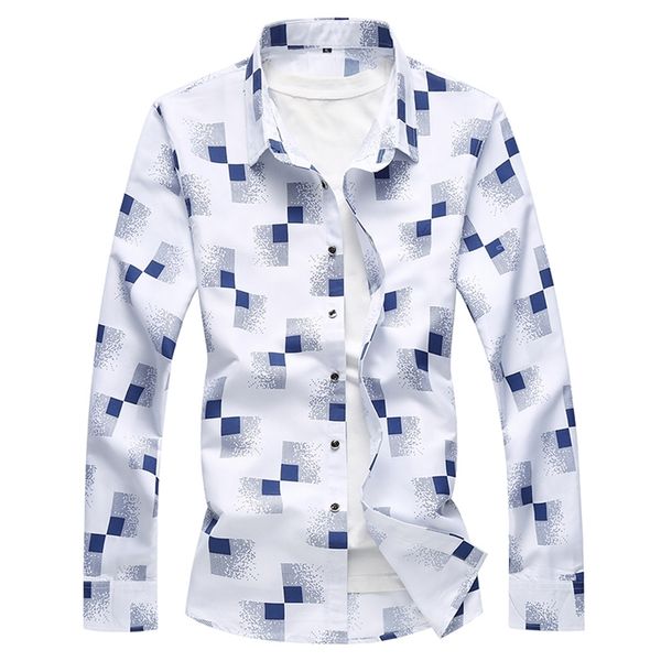 

spring plaid print man shirt long sleeve luxury plus size 7xl shirt silk men designer dress shirts menmx190829, White;black