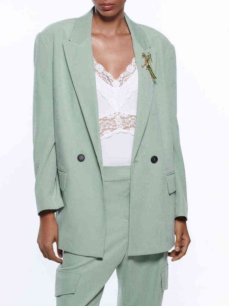 

zach aiisa spring new temperament fresh and versatile lapel doublebreasted soft texture loose casual suit jacket j220813, White;black