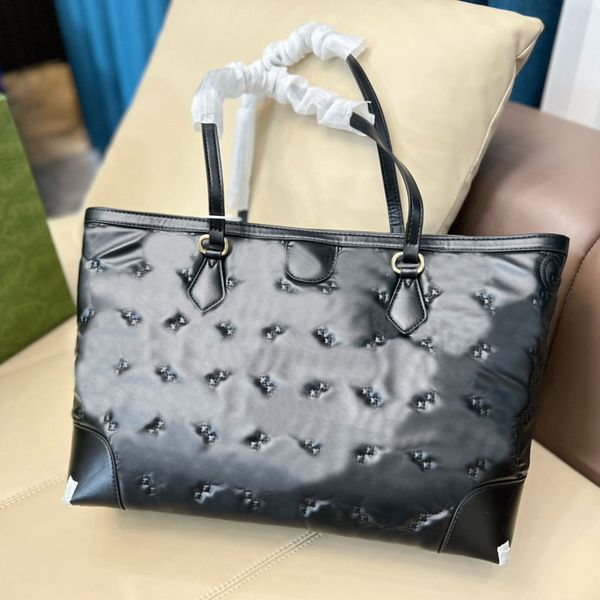 

quilted tote bag large shopping bag handbag women shoulder bags hardware imprint letters