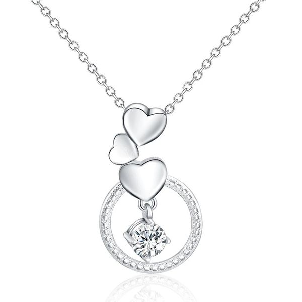 

925 sterling silver heart-shaped circle pendant aaa zircon necklace for women fashion wedding charm jewelry