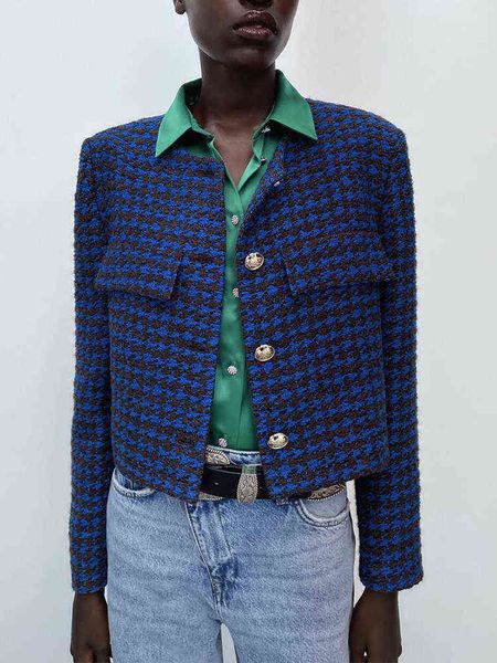 

za autumn and winter new women design feel versatile simple round neck long sleeves texture straight short suit jacket j220813, White;black