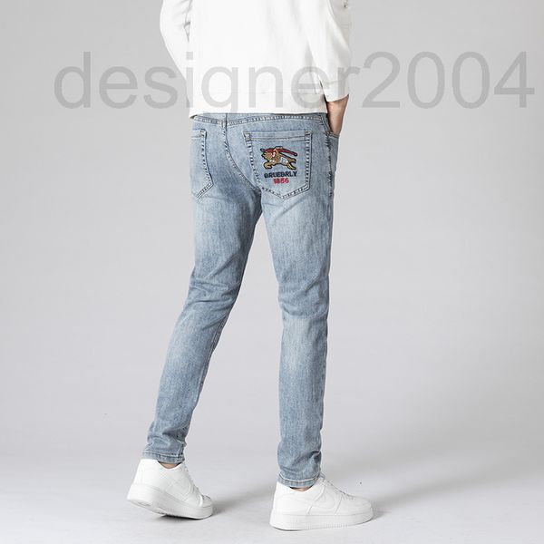 

men's jeans designer spring jeans men's 2022 new spring and summer thin european printed elastic straight slim fit small foot casu, Blue