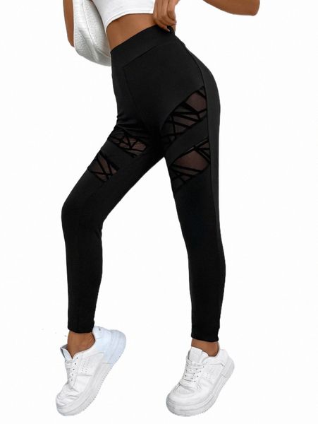 

solid contrast mesh leggings g4cm#, White;black