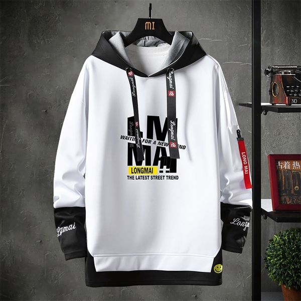 

contrast color streetwear hoodies men brand black white sweatshirt men hip hop hoodies cool patchwork pullover 34 sleeve 220819