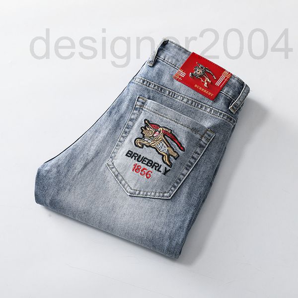 

men's jeans designer high end embroidered men's jeans european goods light luxury fashion versatile repair elastic slim fit trend, Blue