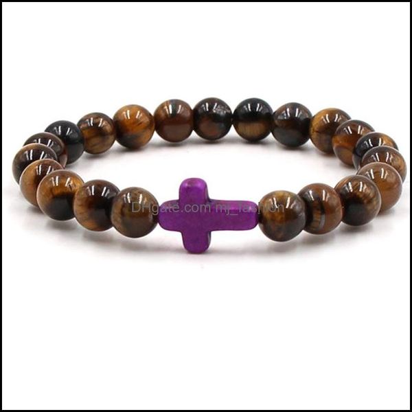 

beaded strands tiger eye stone bracelets bangles natural bracelet cross drop delivery 2021 jewelry mjfashion dhpvs, Black