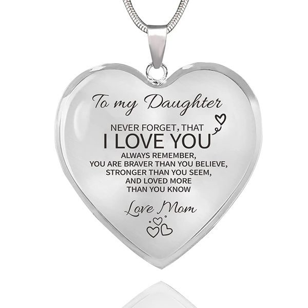 

heart necklace inspirational label for my daughter granddaughter women's necklace made of stainless steel german slides, Silver