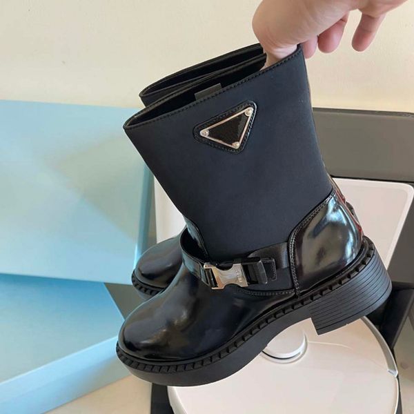 

New black Leather Ankle Chelsea Boots platform slip-on round Flat booties chunky half boot luxury designer High top shoes women Knight Boots, #1