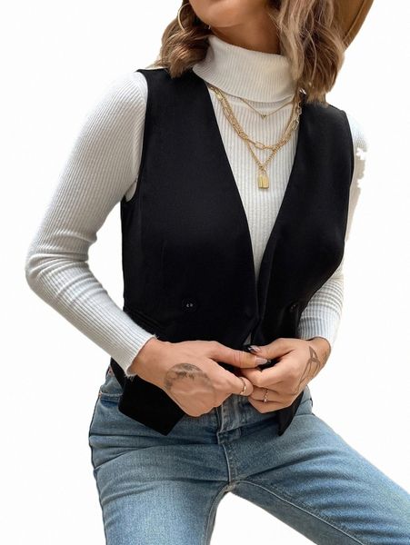 

double breasted vest blazer without sweater 65bh#, White