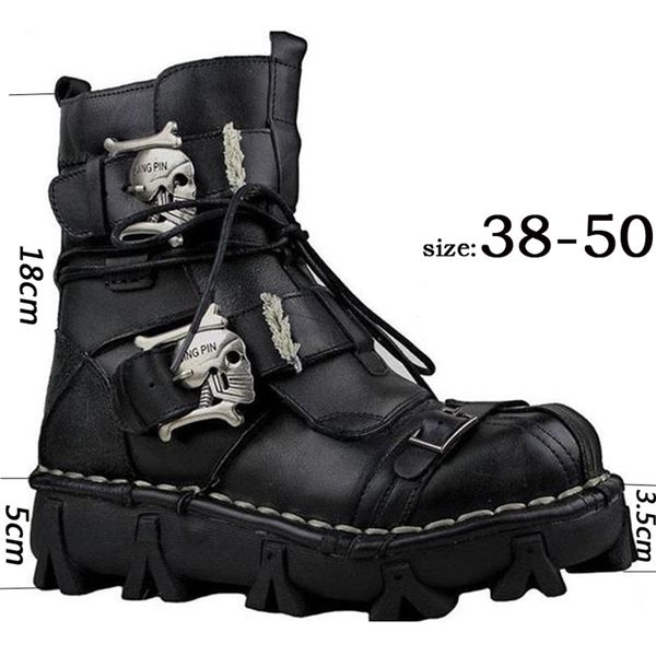 

men's genuine leather skull gothic punk motorcycle desert combat ankle boot safety shoes military boots winter 201026, Black;brown
