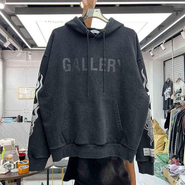 

fashion galleryes designer couples hoodies american high street 2022 autumn and winter wash water used men's women's loose plush h, Black