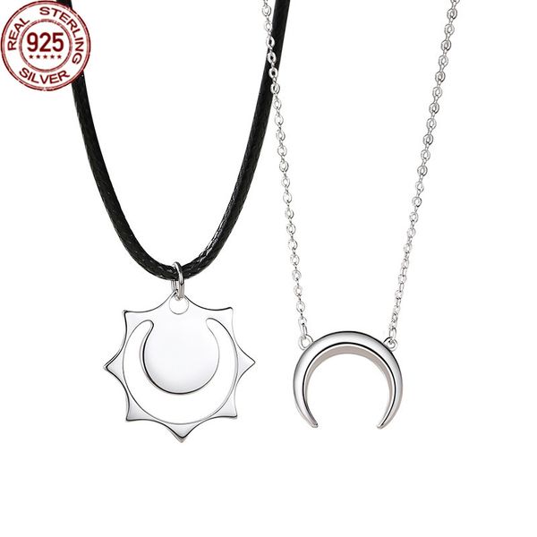 

2022 sun moon splicing couple necklace strands sterling silver creative pendant korean version student long distance love valentine's d, Black