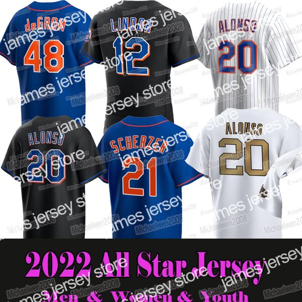 

20 pete alonso 2022 all jersey star starling marte jacob degrom max scherzer wilson ramos steven matz albert almora jr robinson cano, Blue;black