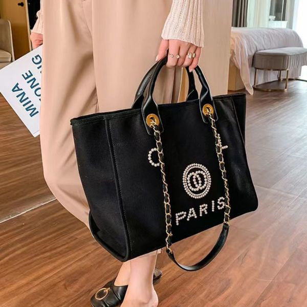 

women's fashion luxury handbags pearl evening bags brand ch canvas beach bag designers female large capacity shopping totes handbag big
