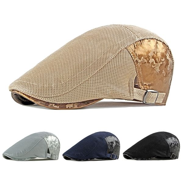 

casual spring summer mesh berets hat women camouflage sboy caps men visors cabbie herringbone cap duckbill ivy flat cap 220819, Blue;gray