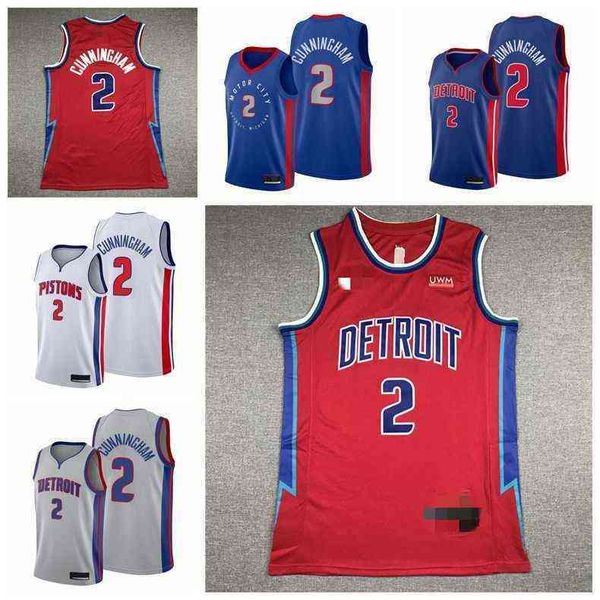 

detroit's pistons's 2021 draft first 2 cade cunningham jersey basketball jerseys men red gray blue white edition city, Black;red