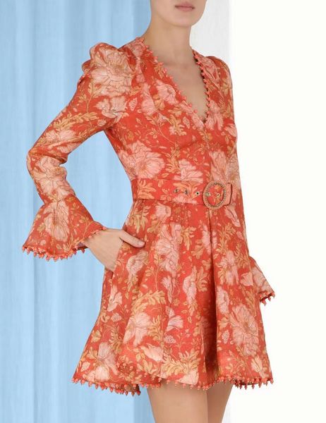 

2022 australian designer designed maple leaf print trumpet sleeve v-neck beaded dress, Black;gray