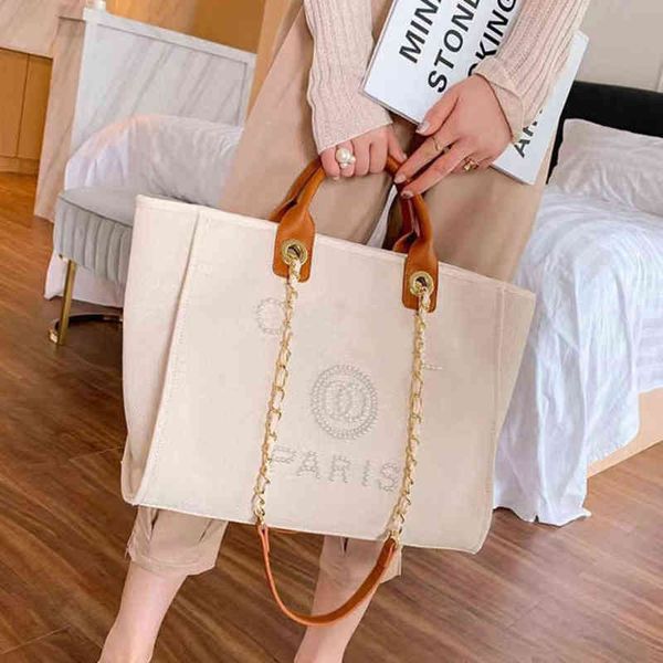 

fashion women's luxury handbags evening bags brand ch pearl tote canvas beach bag female portable large capacity big handbag designers