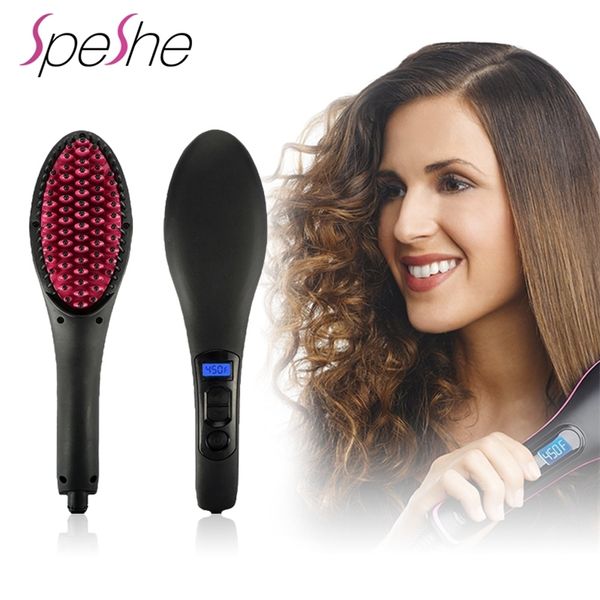 

electric hair straightener brush ionic hair straightening iron professional ceramic hair styling massager tools heating comb 220819, Black