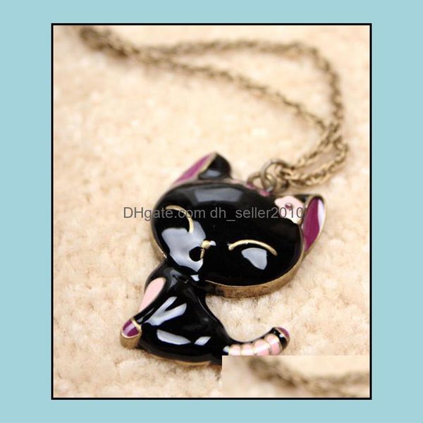 

pendant necklaces pretty cat necklace enamel jewelry maxi statement for women girl animal gift long chain drop delivery 2 dhseller2010 dhbl8, Silver