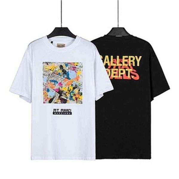 

designer 2022 t-shirt high version fashion brand gallerydept graffiti glittering pink letters high street men's and women's short, White;black