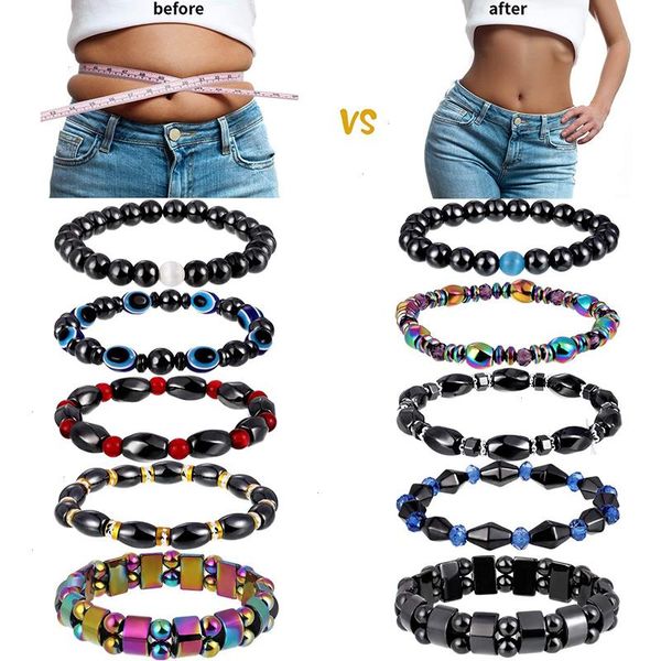 

black cool magnetic slimming bracelet strand beads hematite stone therapy health care magnet stimulate acupoint