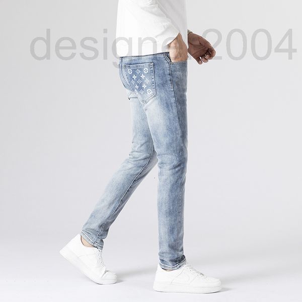 

men's jeans designer light blue jeans men's fashion brand 2022 new washing slim fit small feet elastic long pants men 27j4