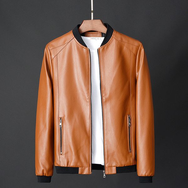

spring and autumn men's leather jacket men's korean slim body coat pu stand collar large size leather coat 220819, Black;brown