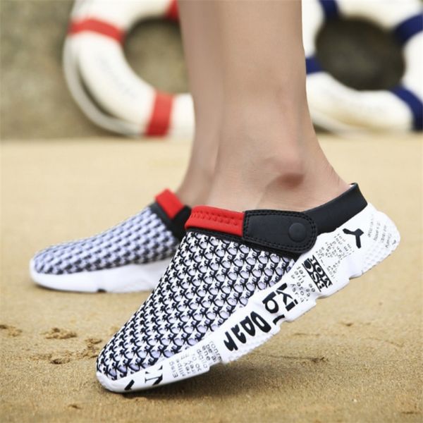 

men summer shoes slip-on croc clogs water sandals breathable light jogging sneakers casual beach slippers mx200617, Black